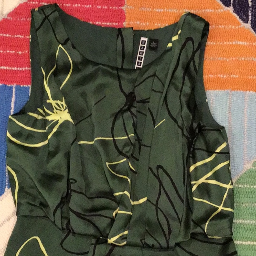 Anthropologie green silk floral dress sz 6